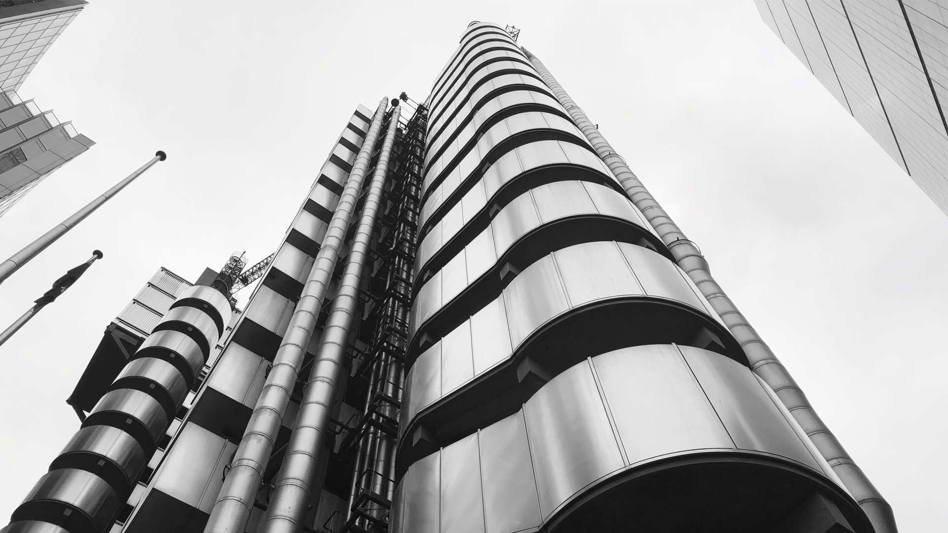 Steel and glass high-rise architecture viewed from street level